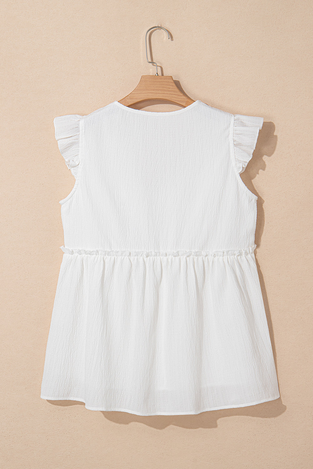 Textured Ruffle Trim V-Neck Top
