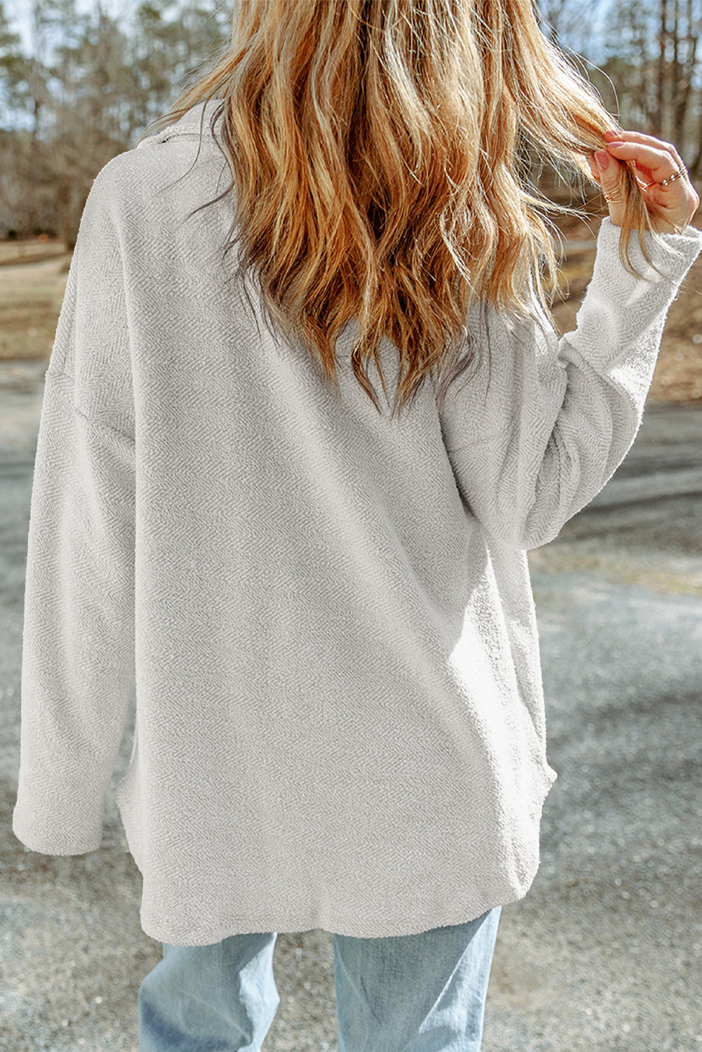 Textured Contrast Flap Pocket Shacket