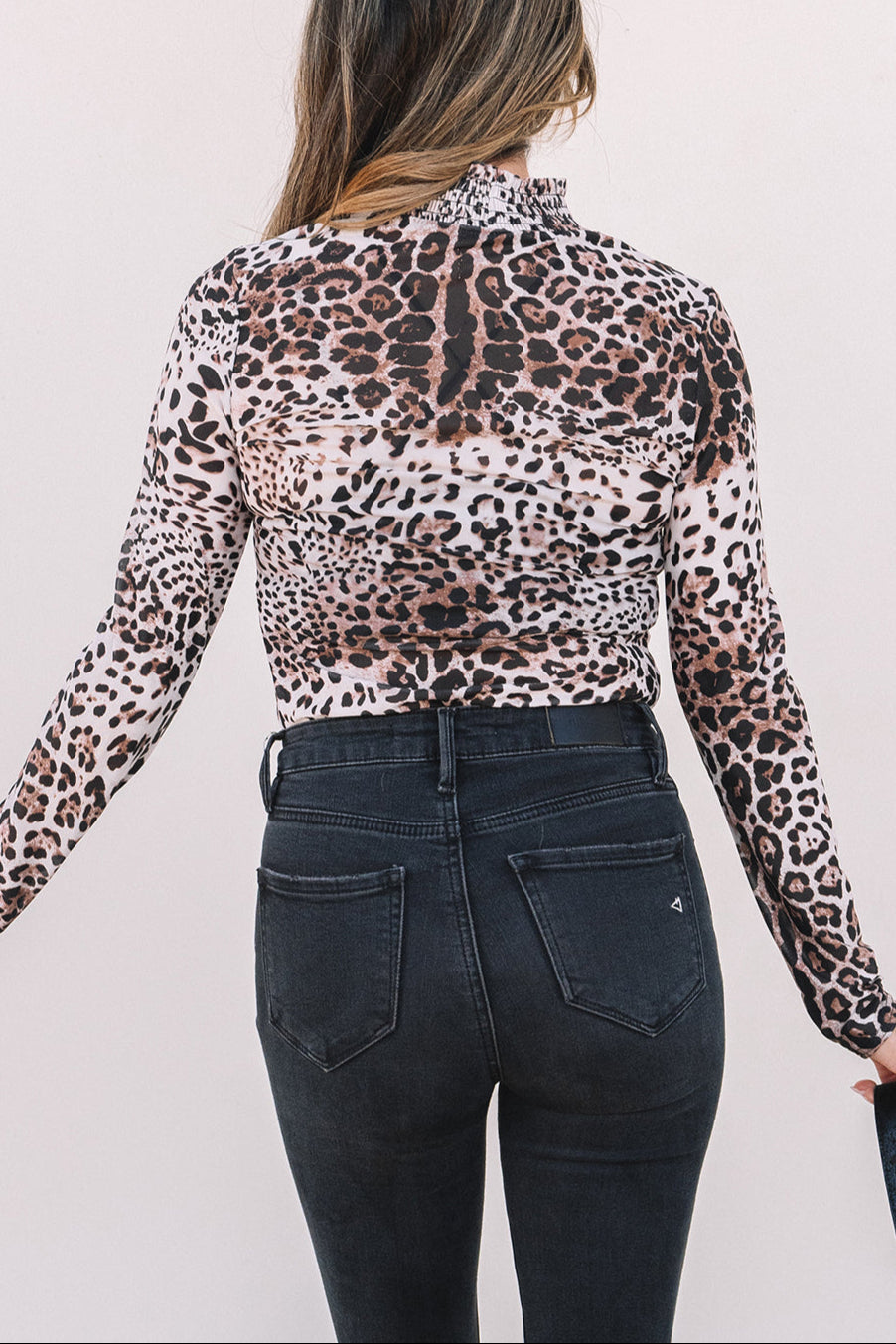 Leopard Smocked Neck Mesh Bodysuit