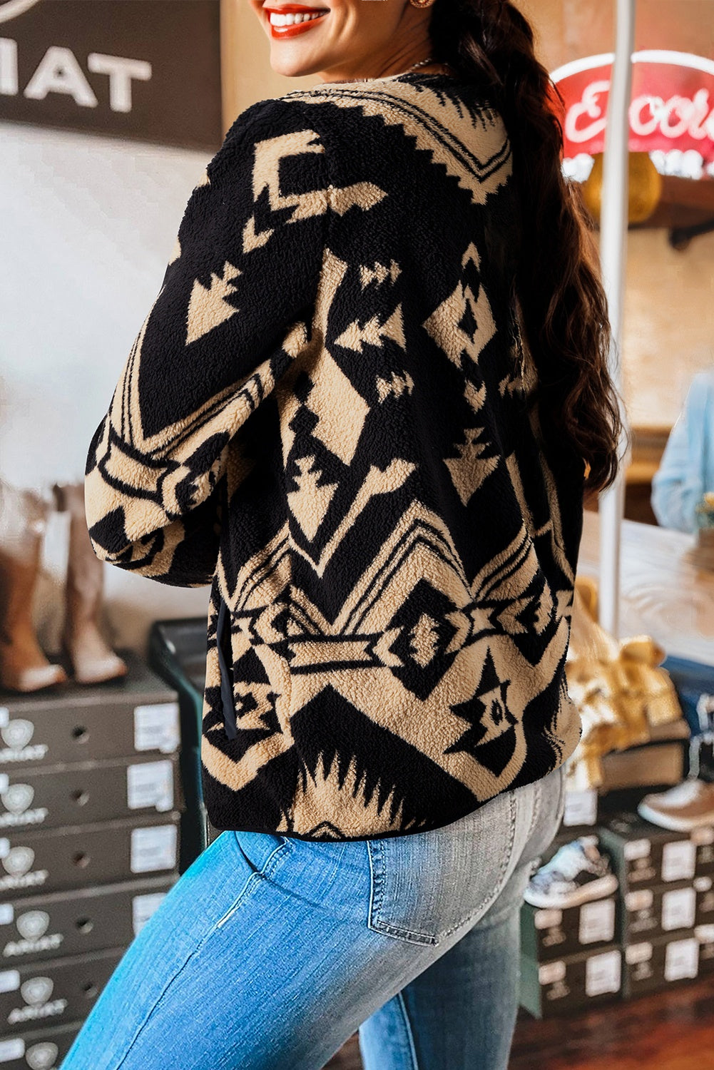Western Aztec Fleece Half Zip Sweatshirt