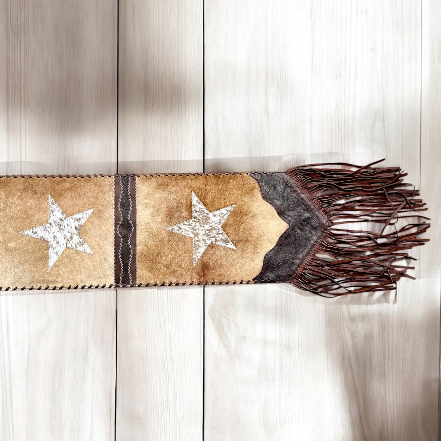 6ft Stars cowhide & leather table runner