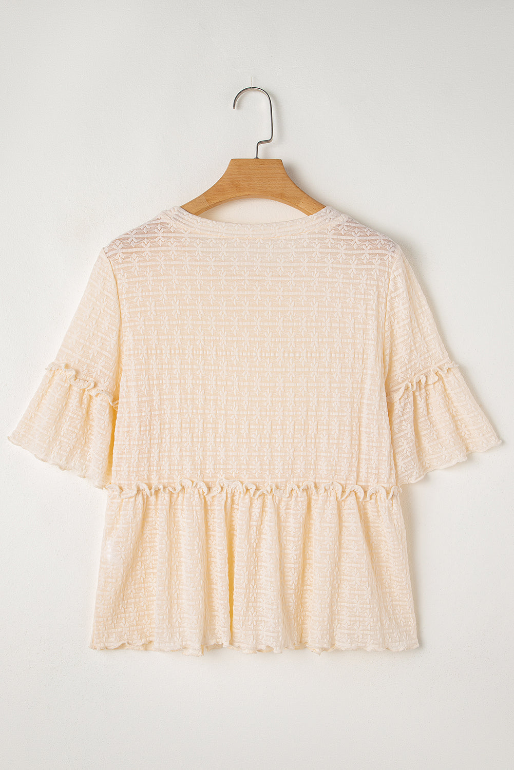 Textured Sheer Ruffle Sleeve Blouse