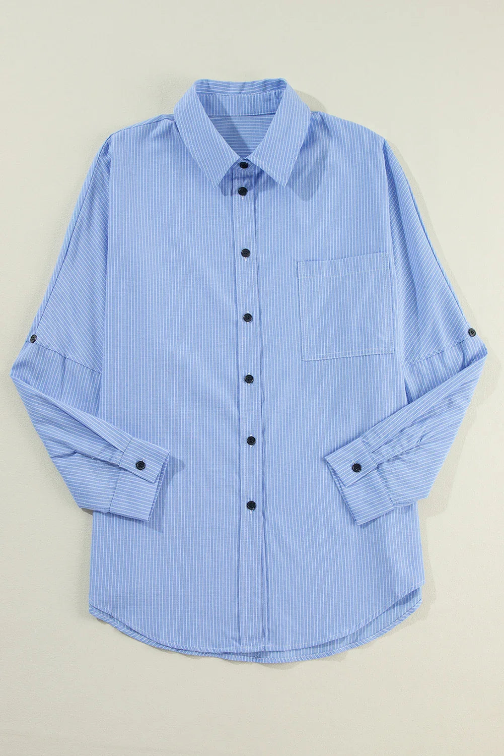 Stripe Roll-Tab Sleeve Pocketed Shirt