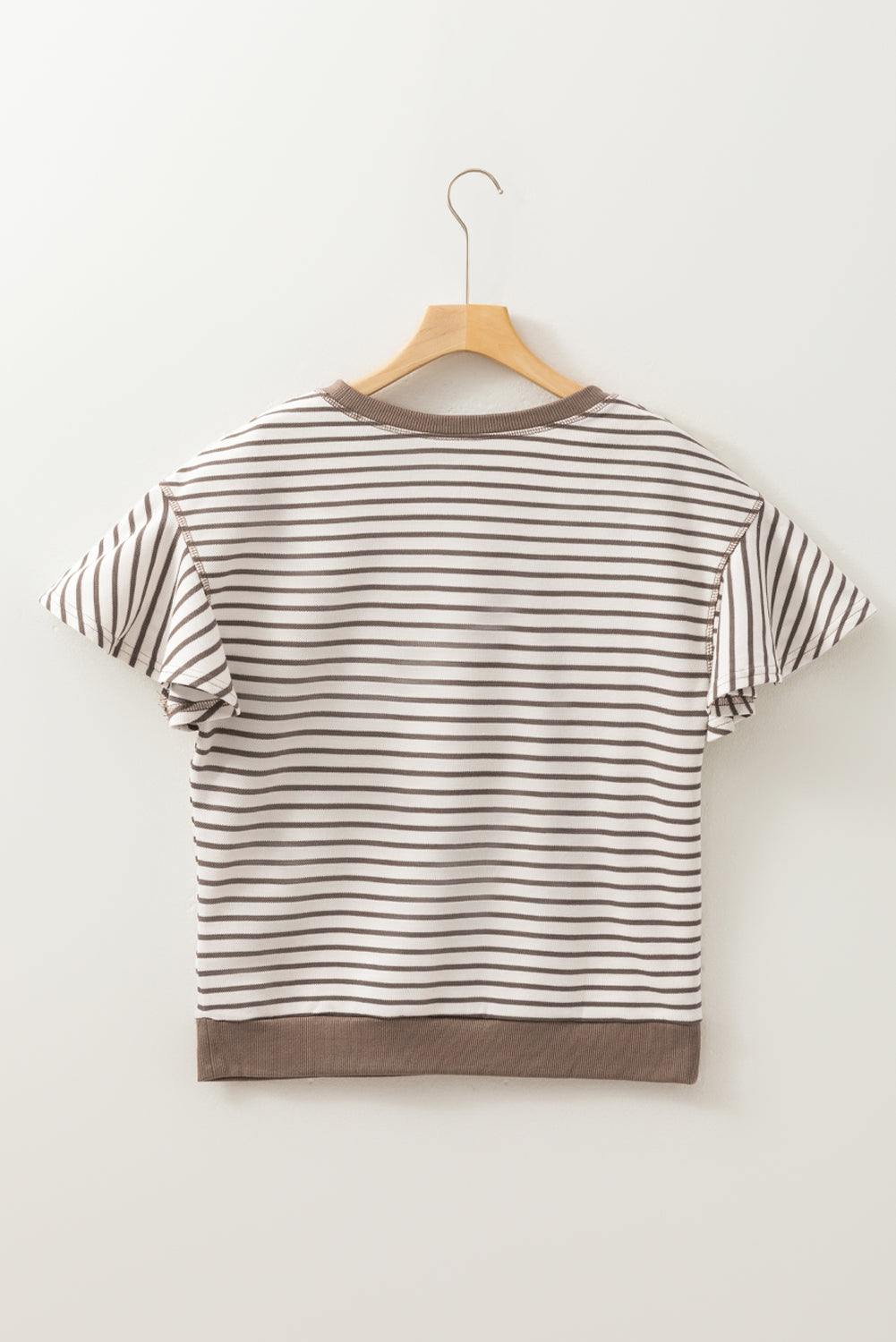 Stripe Contrast Trim Ruffle Sleeve Top