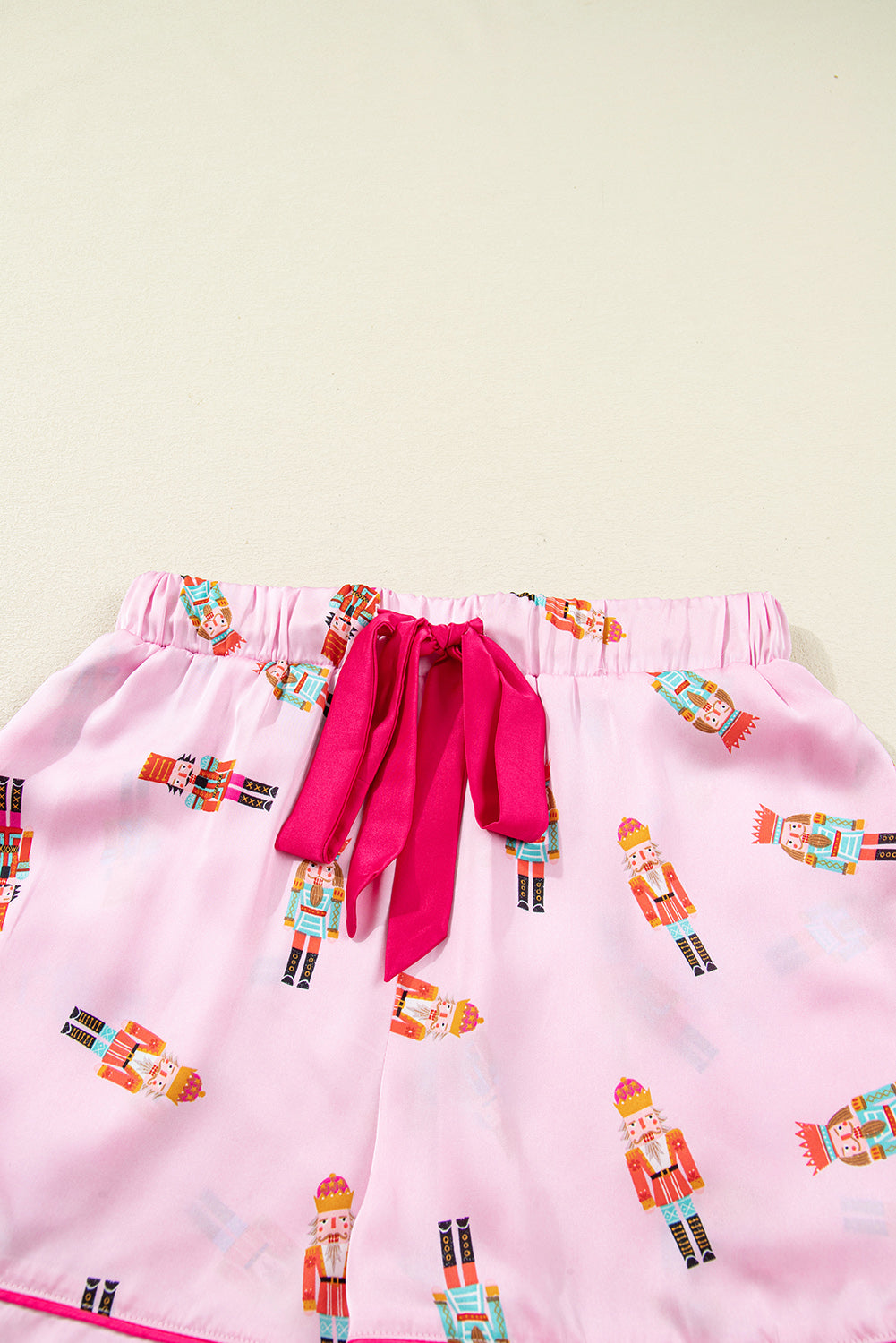 Nutcracker Contrast Trim Bow Tie Pajama Set