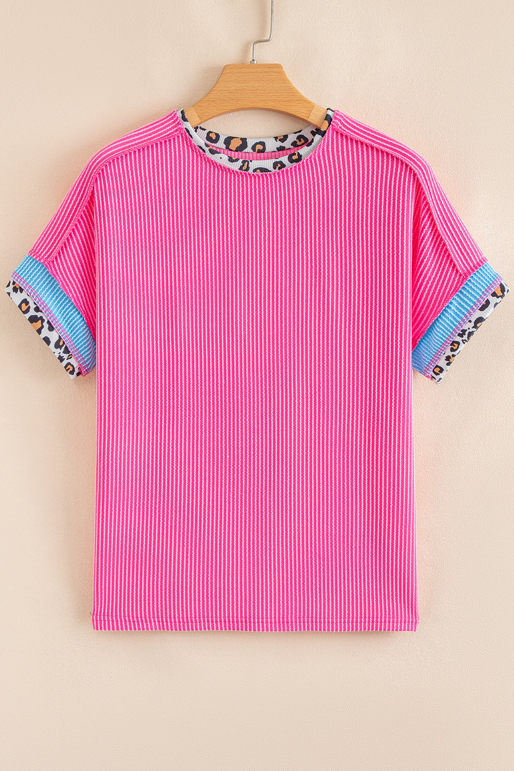 Leopard Patchwork Corded Knit T-Shirt