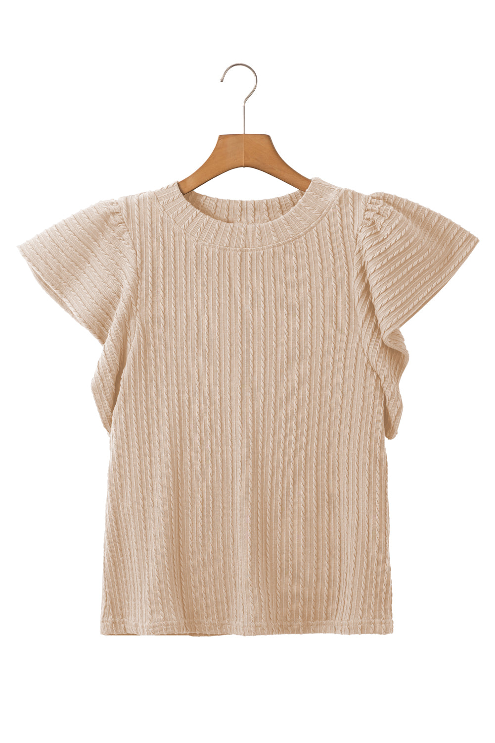 Solid Cable Textured Flutter Sleeve Top