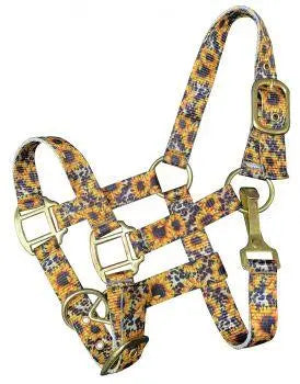 Premium sunflower & cheetah print nylon halter with brass hardware-PONY