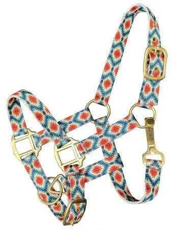 Premium nylon Blue/Red Southwest halter with brass hardware-Pony