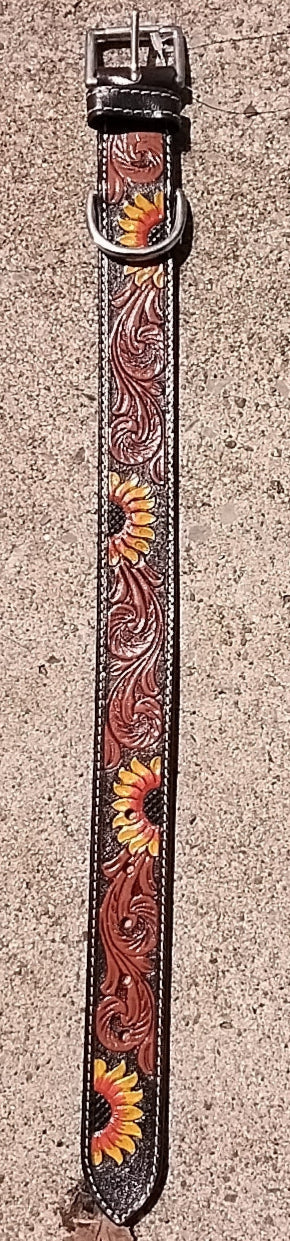 Genuine Leather Sunflower Dog Collar β Limited Stock