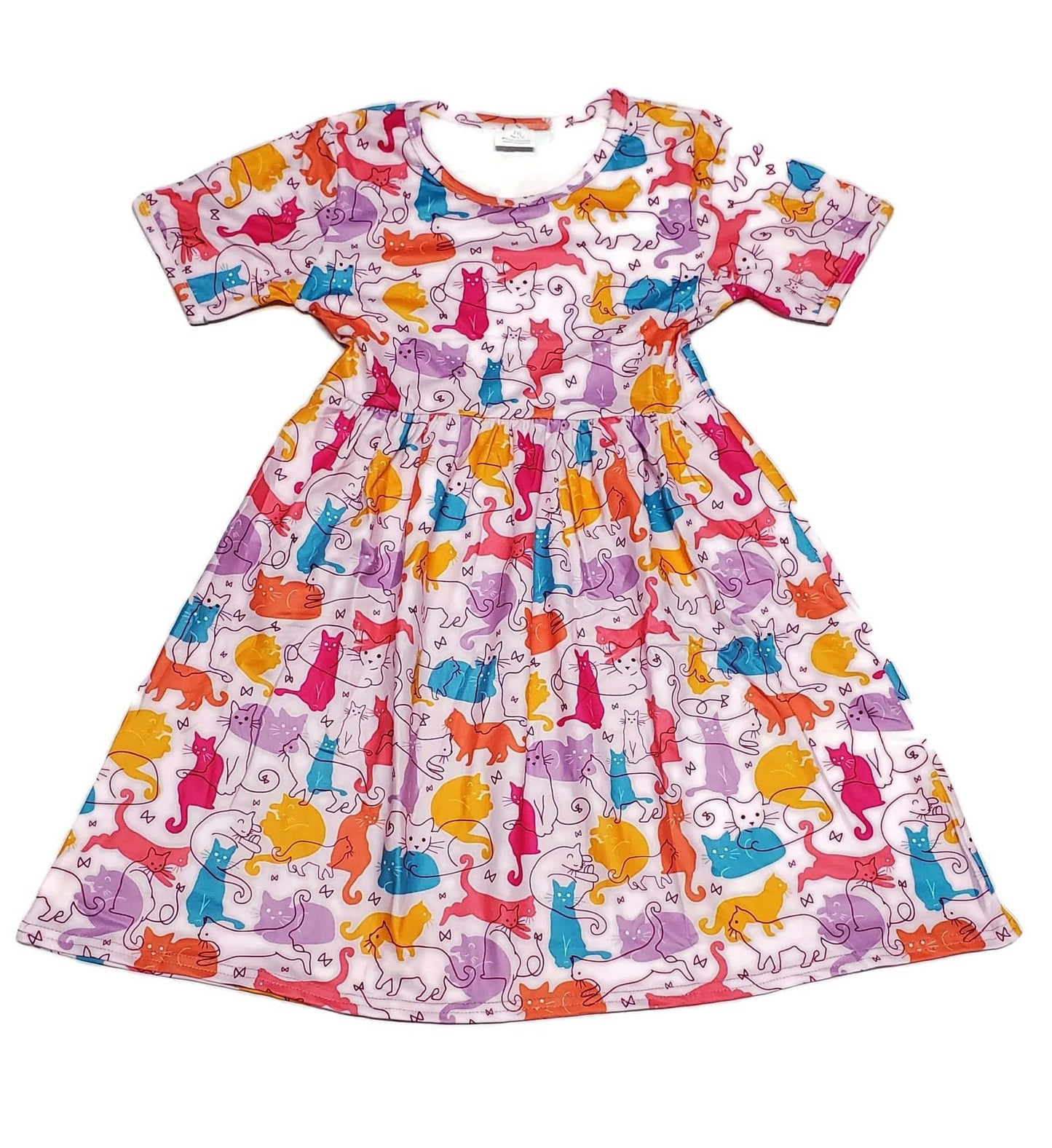 Sketchy Cat Short Sleeve Milk Silk Dress