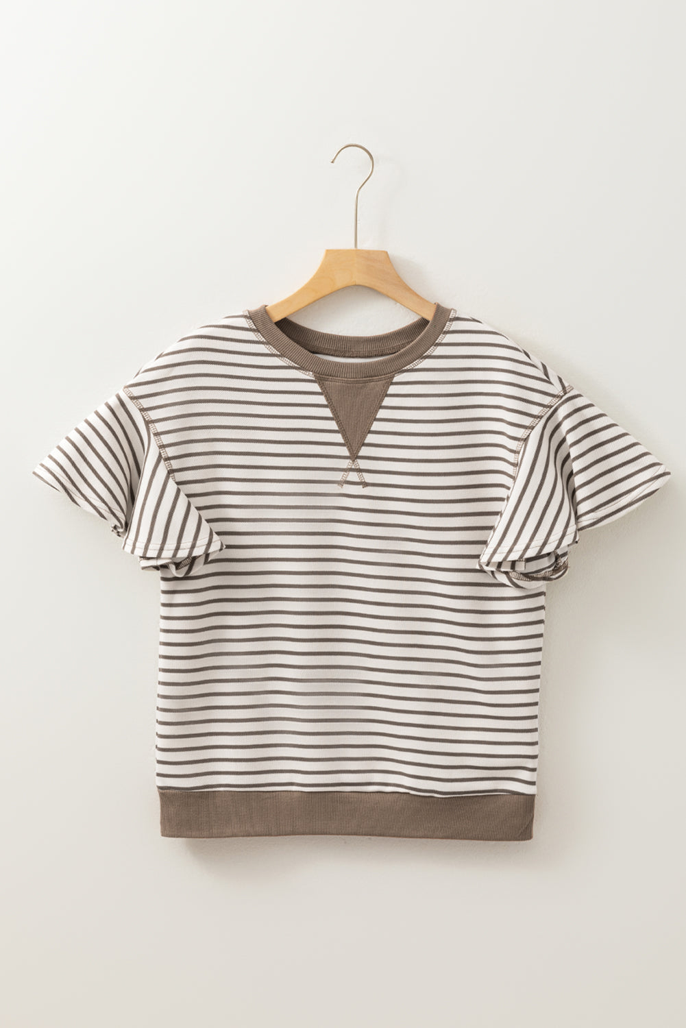Stripe Contrast Trim Ruffle Sleeve Top