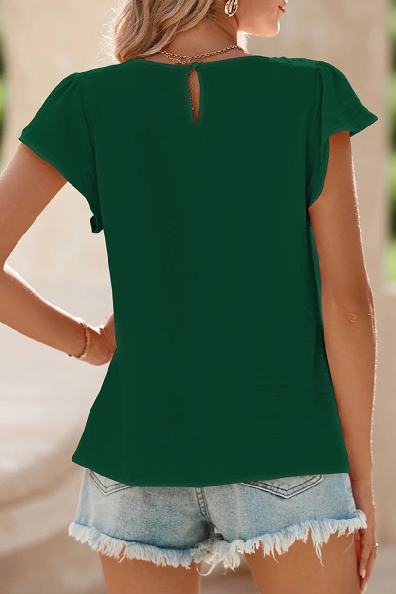 Pleated Flounce Sleeve Textured Blouse