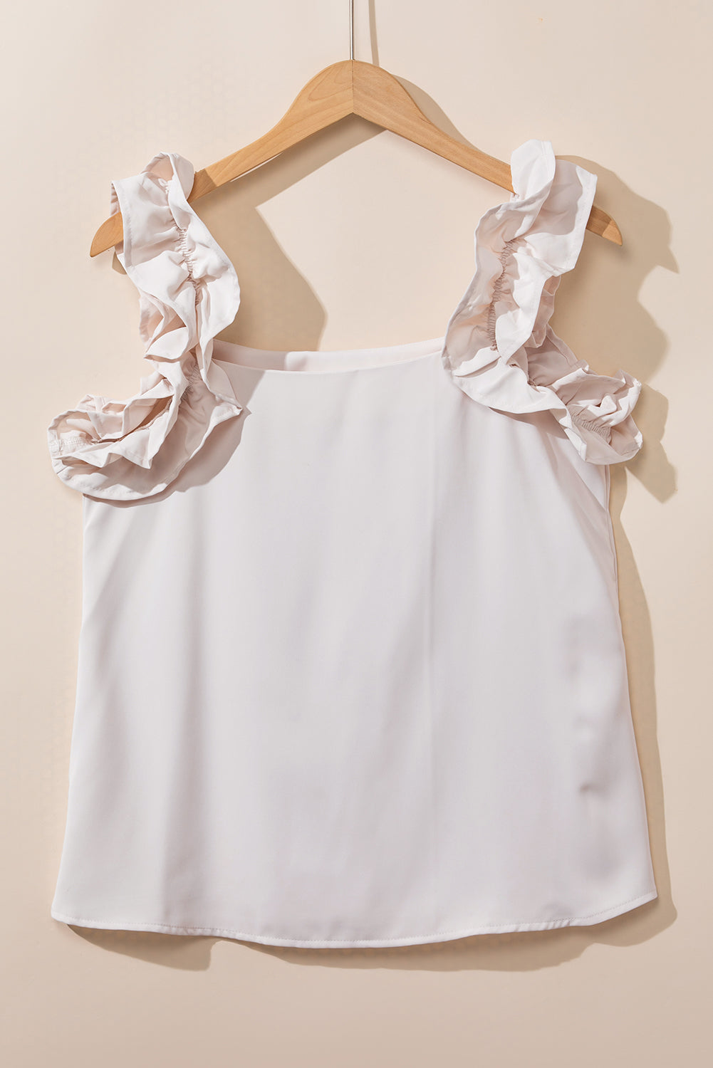 Solid Ruffle Trim Sleeveless Top