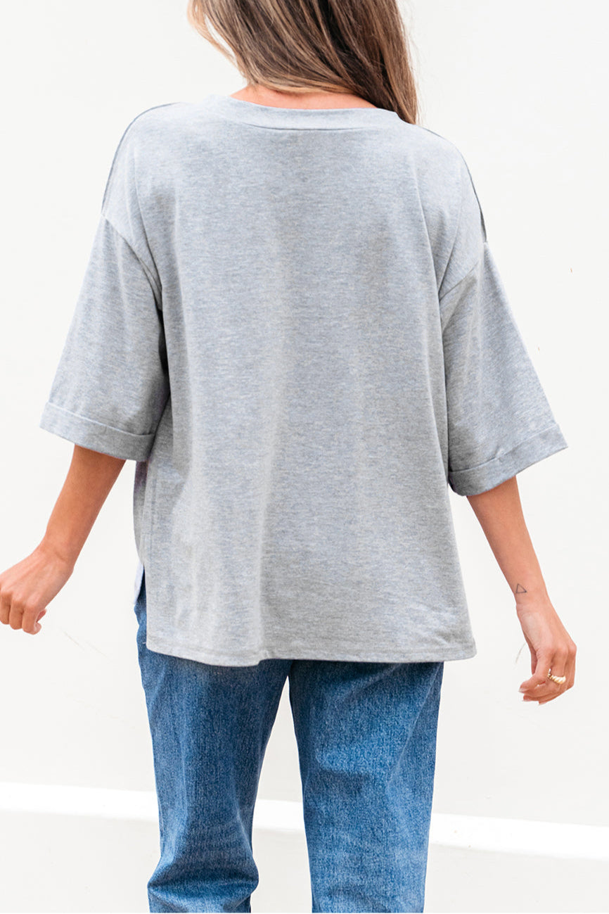 Solid Raglan Sleeve V-Neck T-Shirt