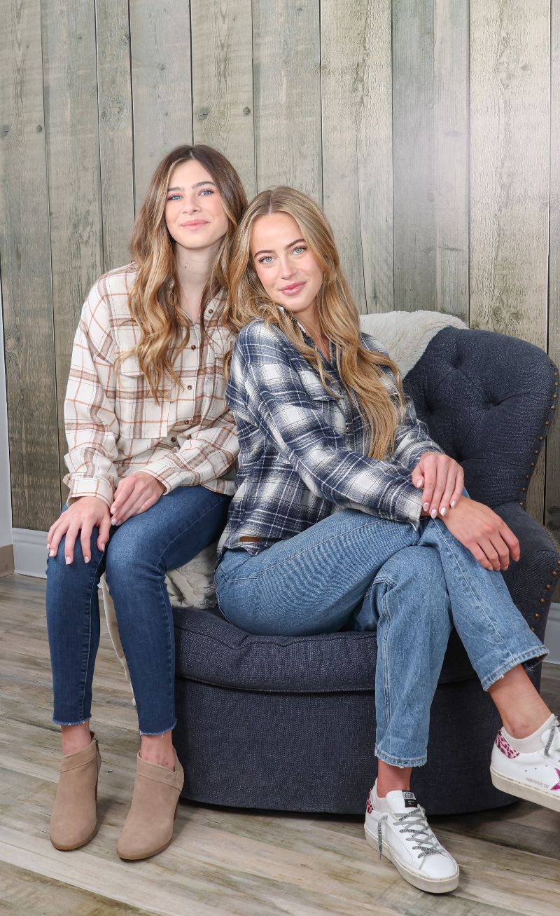 Plaid Shacket - Shirt - Pearl Plaid - F23 - Simply Southern