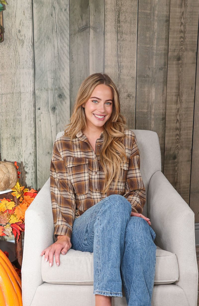 Plaid Shacket - Shirt - Tawny Plaid - F23 - Simply Southern