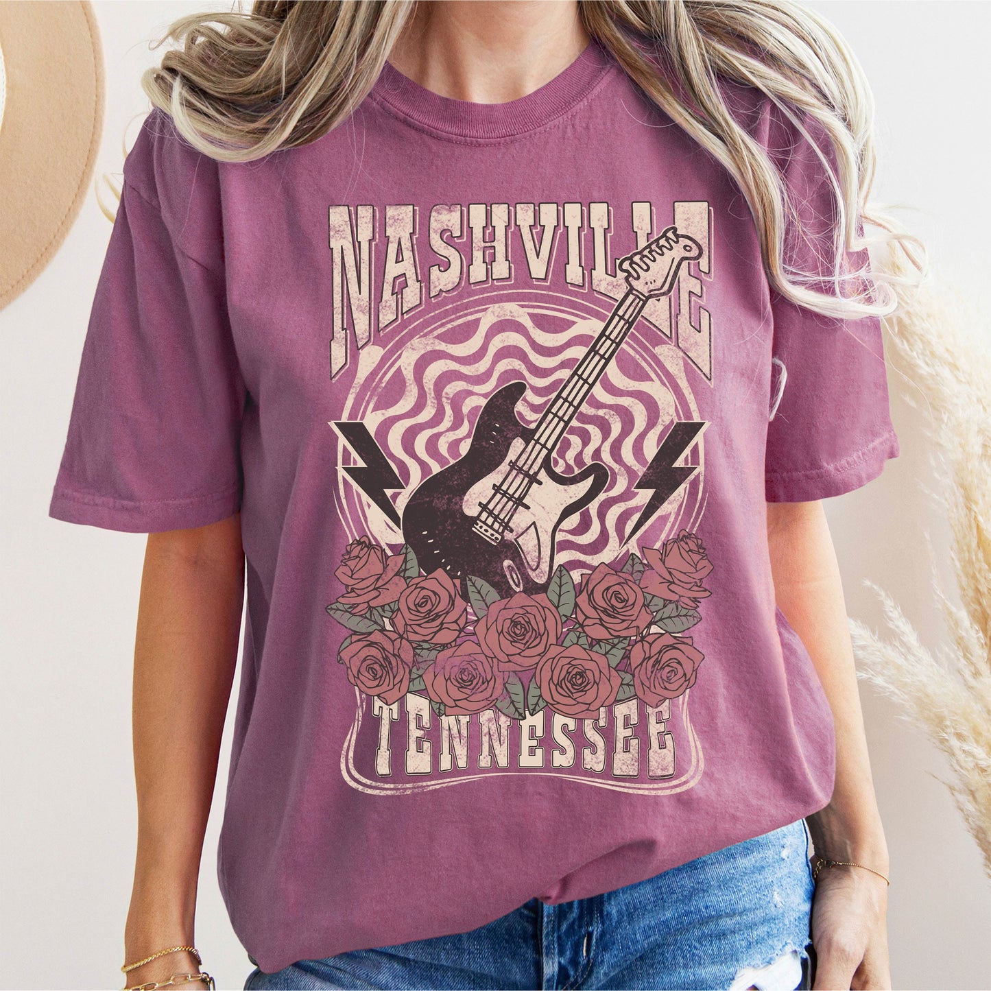 Nashville Tennessee Roses Music Lover Comfort Colors Tshirt