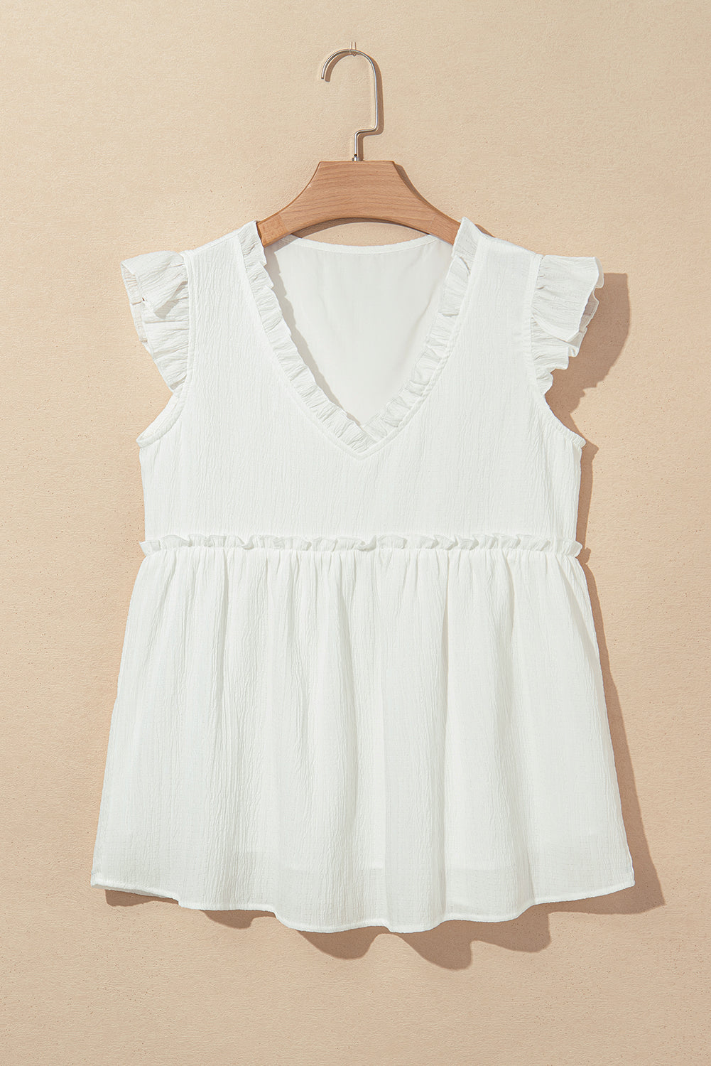 Textured Ruffle Trim V-Neck Top