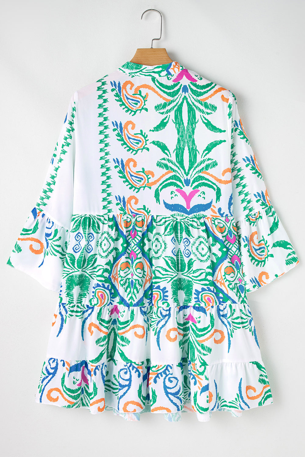 Boho 3/4 Sleeve Buttoned Mini Dress