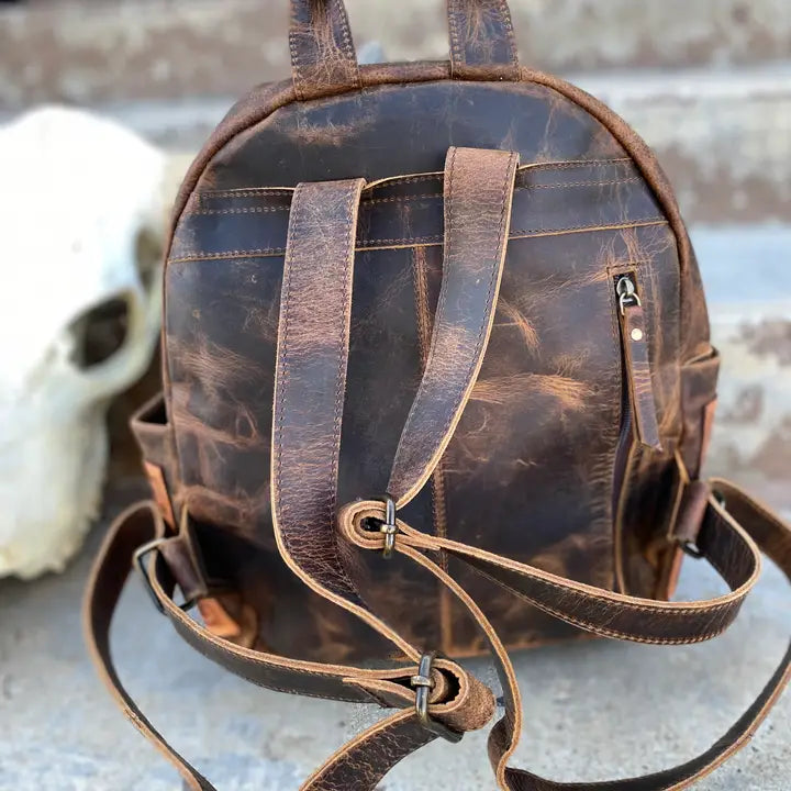Vintage Leather Backpack Cowhide & Tooled