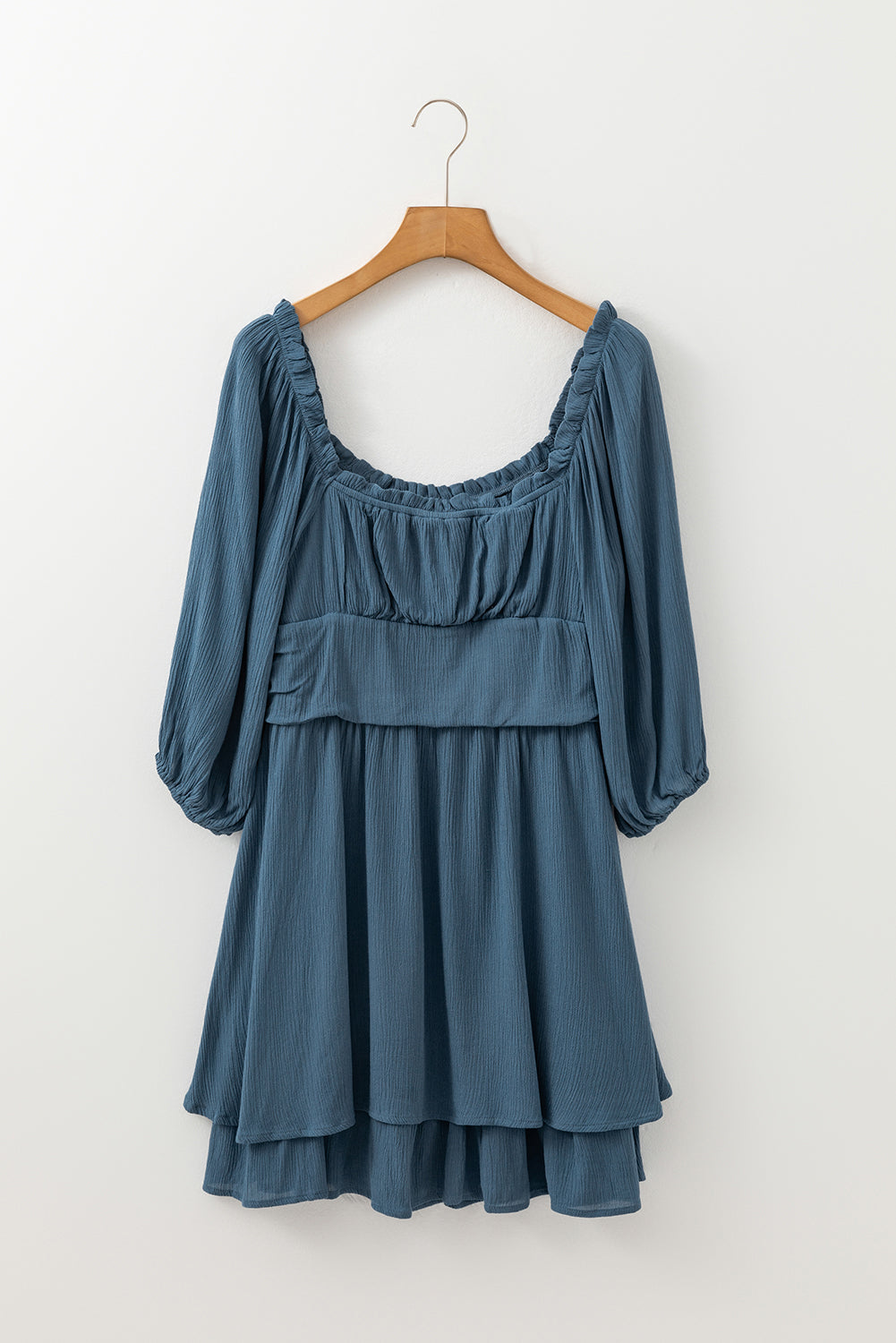 Ruched 3/4 Sleeve Layered Mini Dress