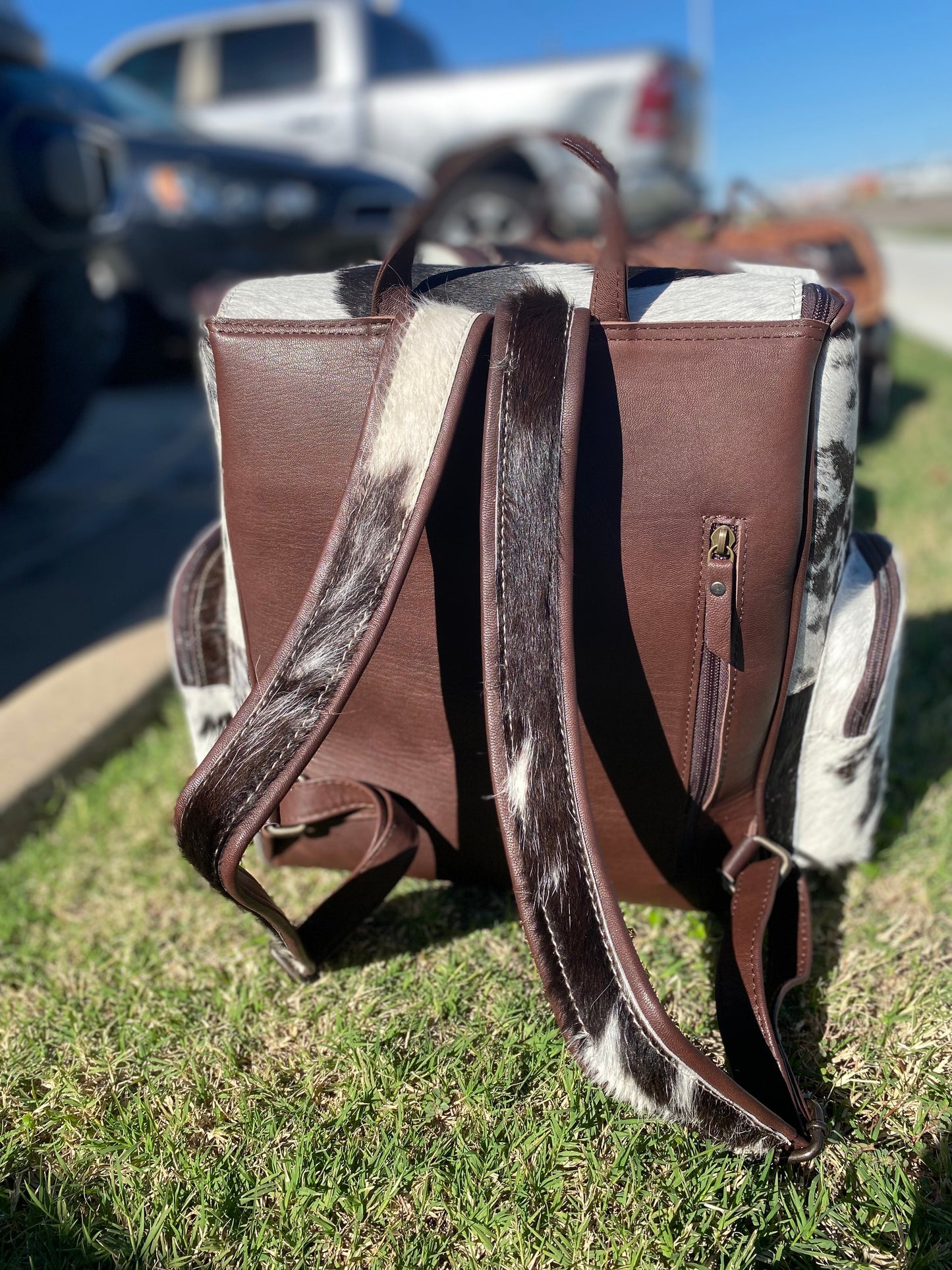 Horse Shoe Tooled & Cowhide Backpack