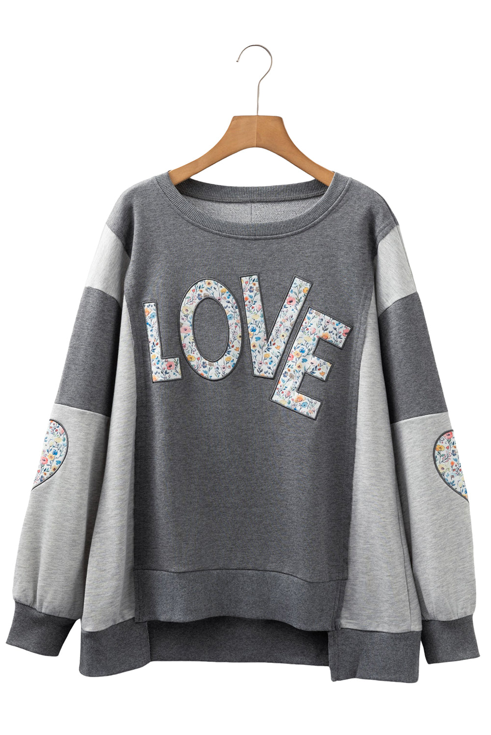 Floral LOVE Reverse Seam Patchwork Long Sleeve Sweatshirt