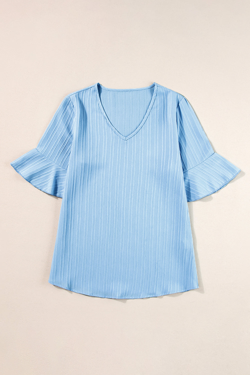 Textured Ruffle Sleeve V-Neck Top