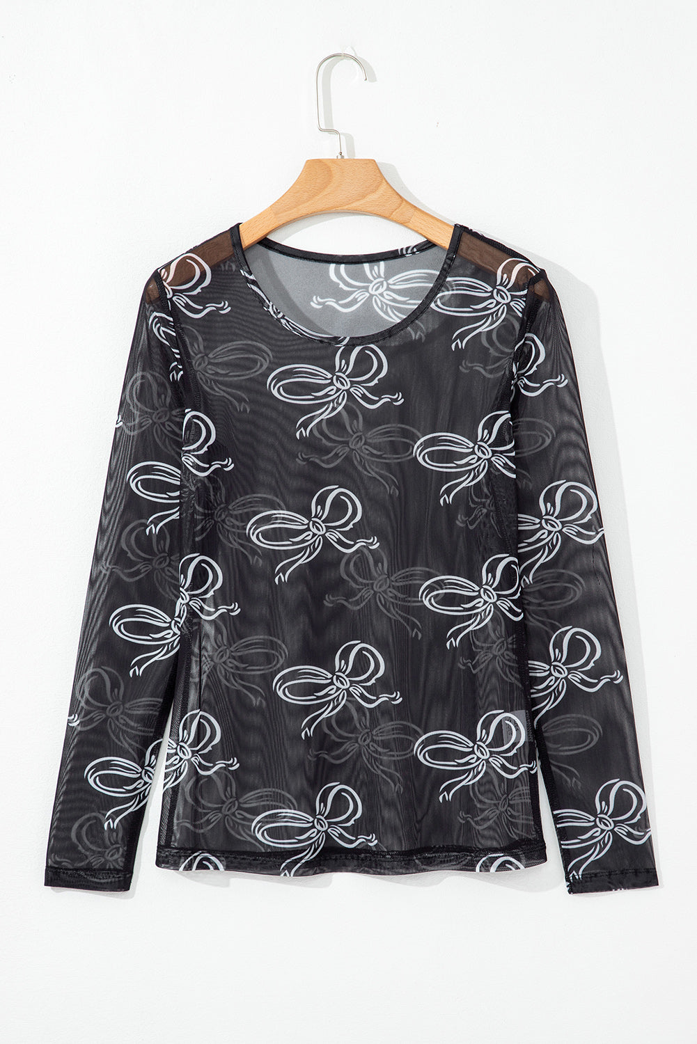 Bow Mesh Long Sleeve Top