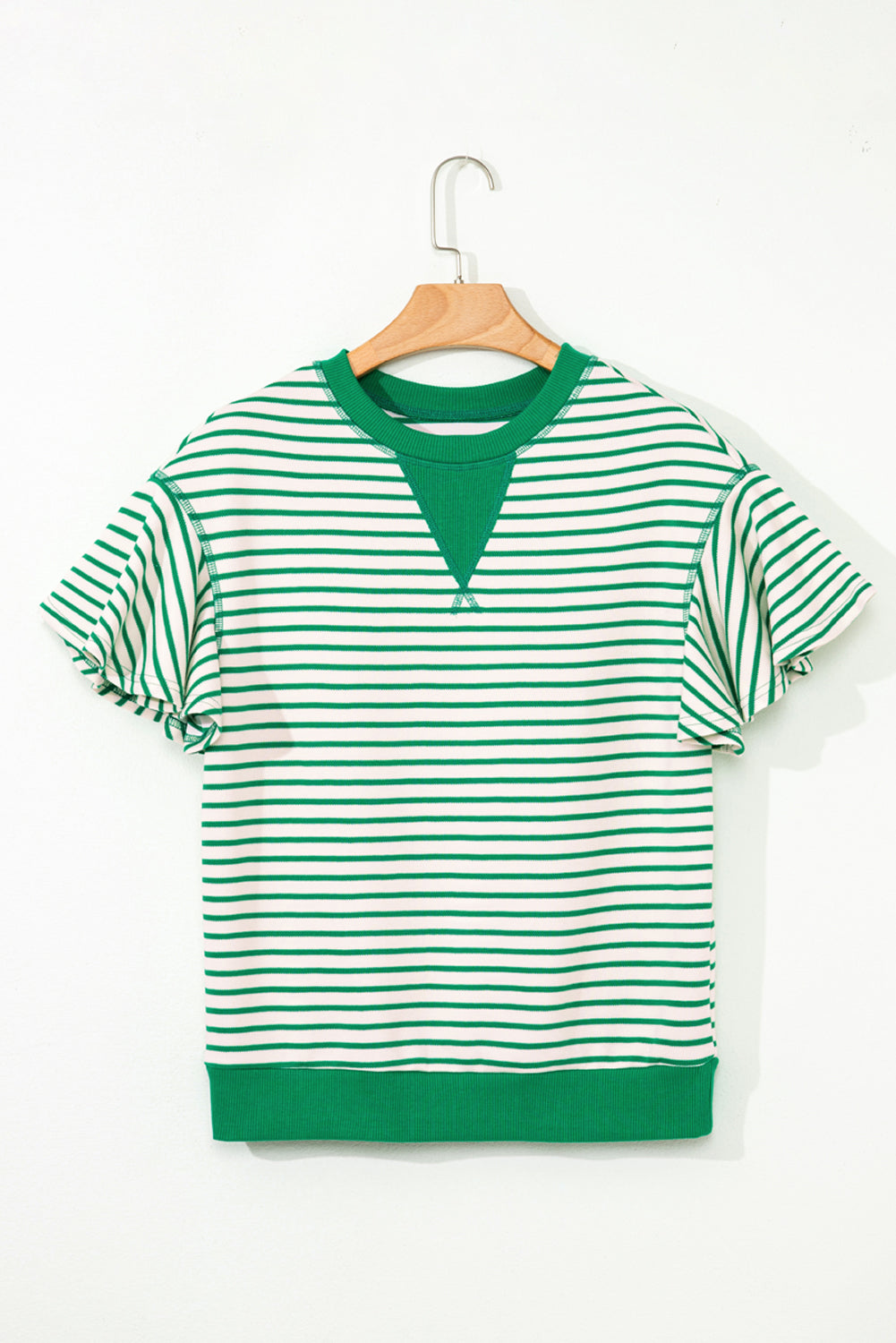 Stripe Contrast Trim Ruffle Sleeve Top