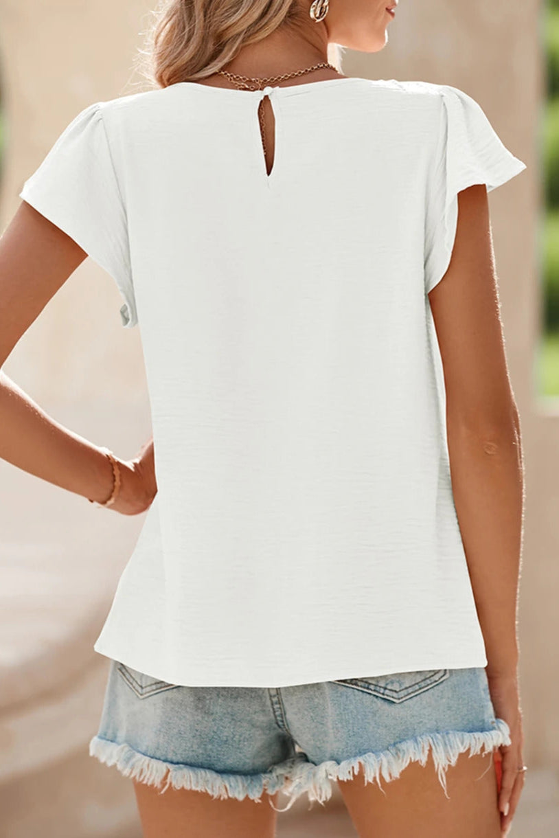 Pleated Flounce Sleeve Textured Blouse
