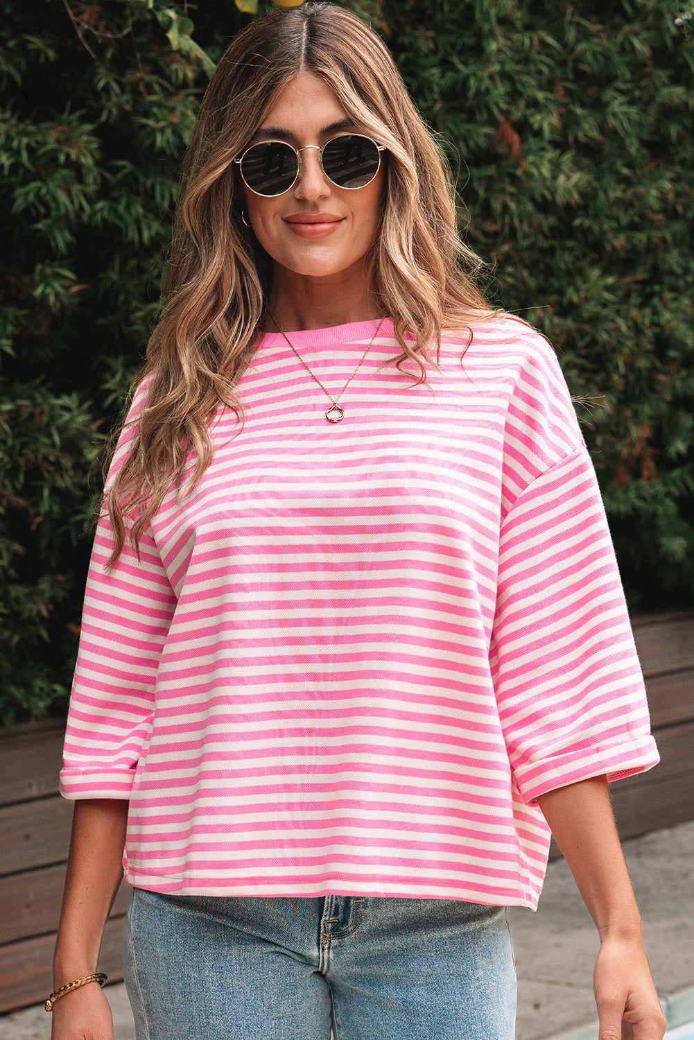 Stripe Bow Back Cutout Tee