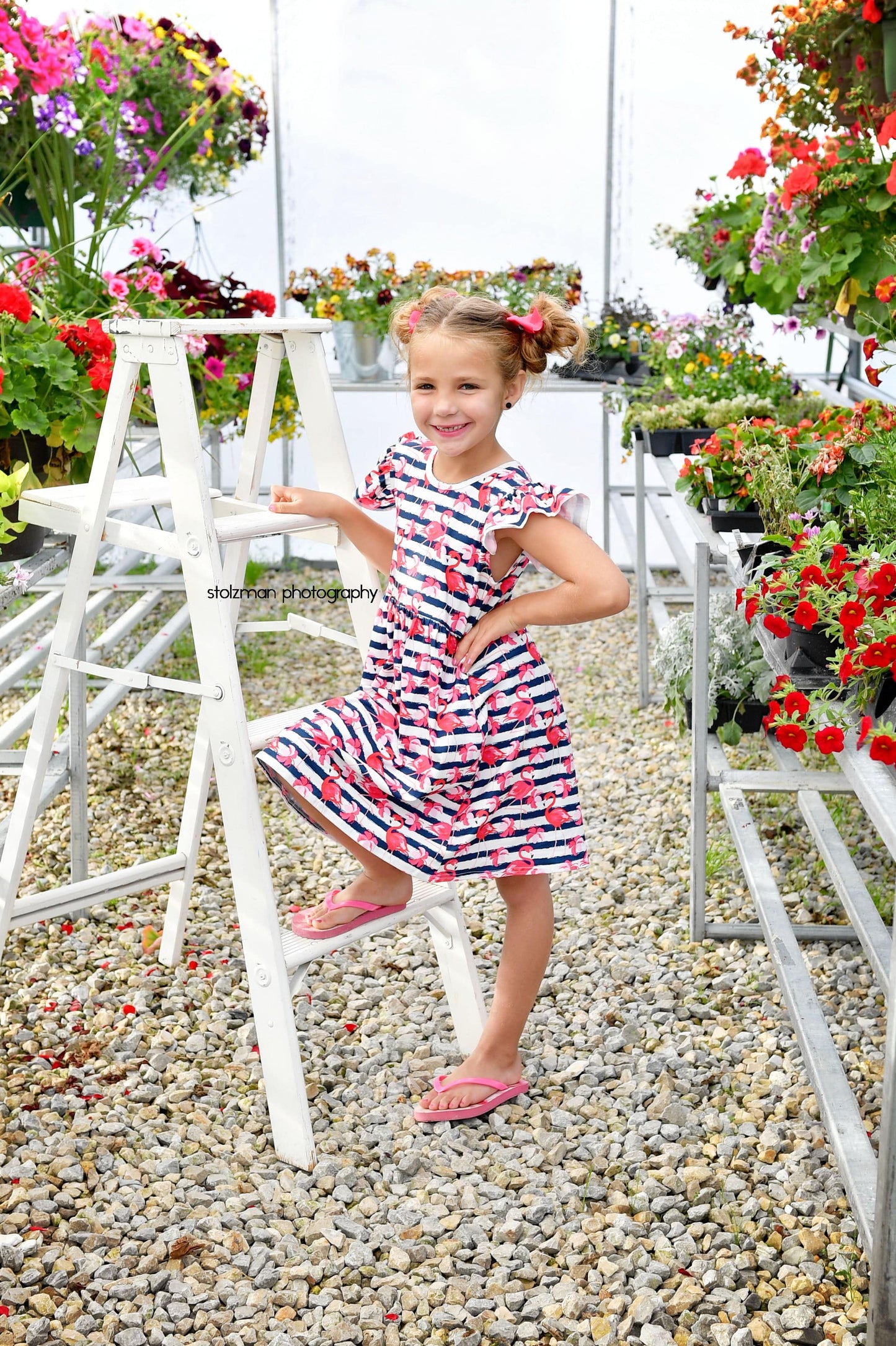 Striped Flamingo Long Flutter Milk Silk Dress