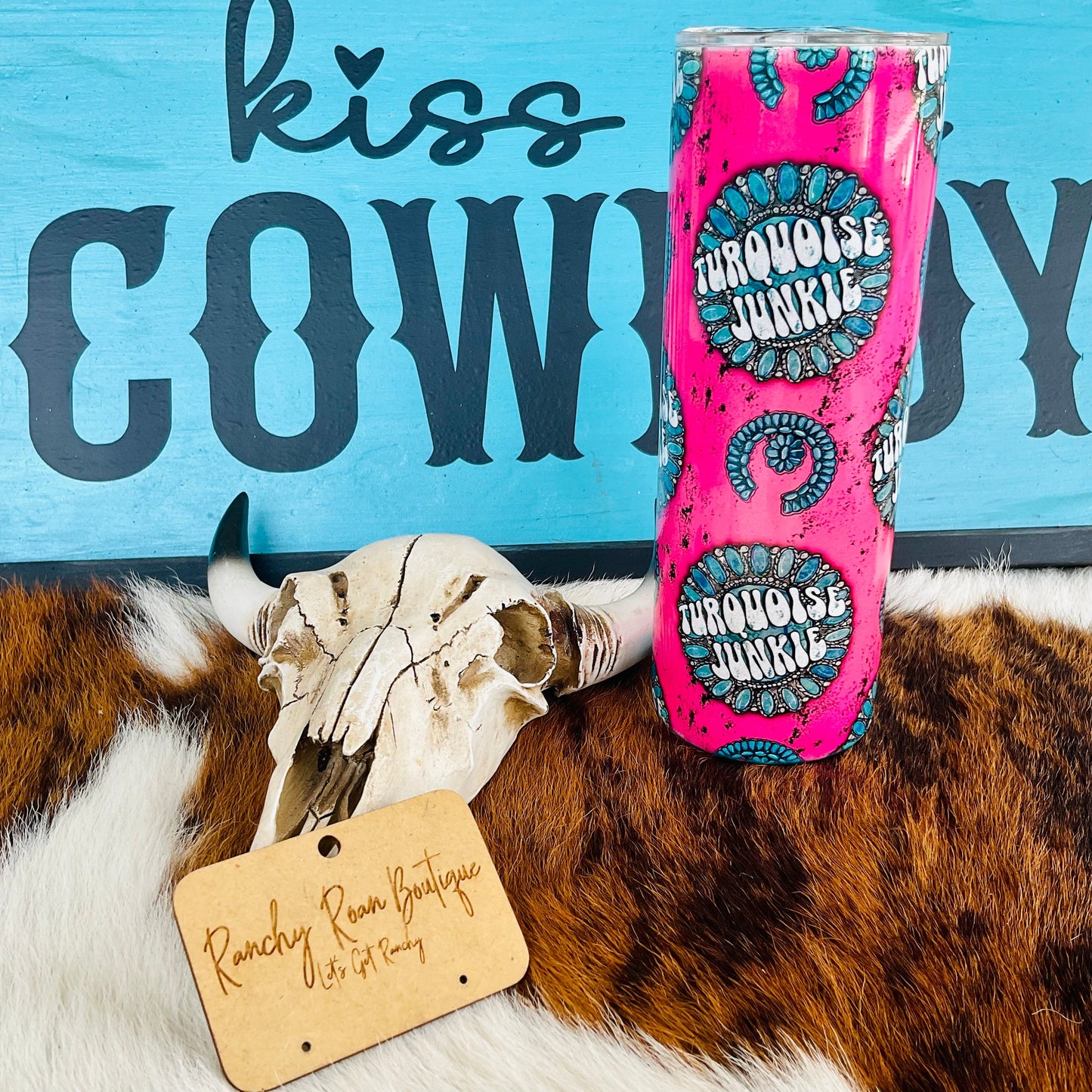 Turquoise Junkie Neon Pink 20oz Shimmer Skinny Tumbler