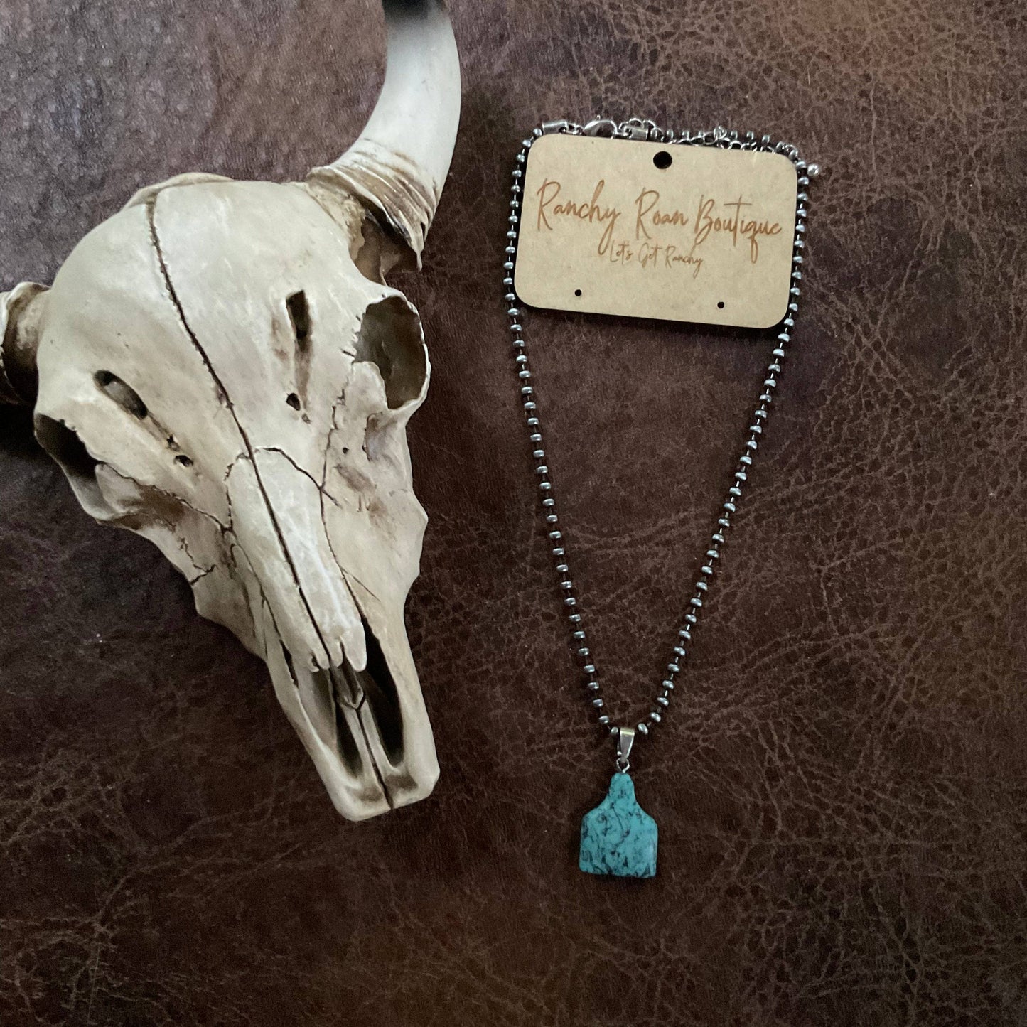 Western Turquoise Ear Tag Necklace
