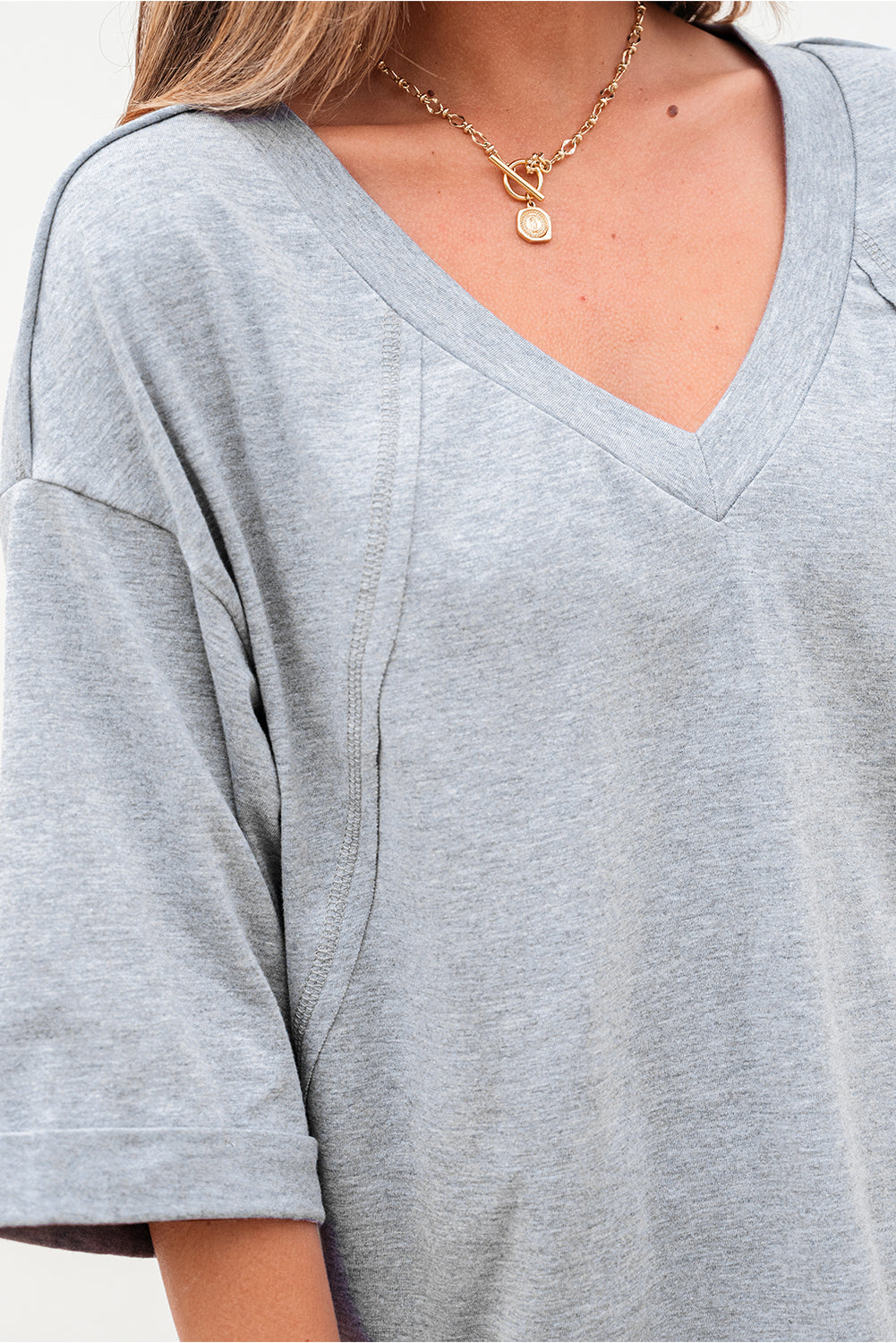 Solid Raglan Sleeve V-Neck T-Shirt