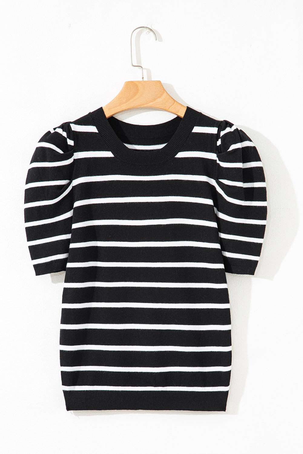Stripe Ruched Bubble Sleeve Top