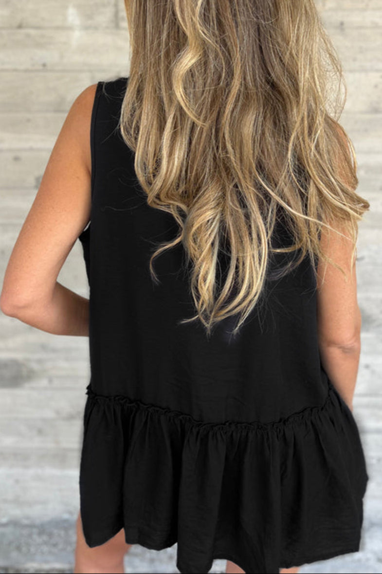 Ruffle Hem Sleeveless Buttoned Shirt