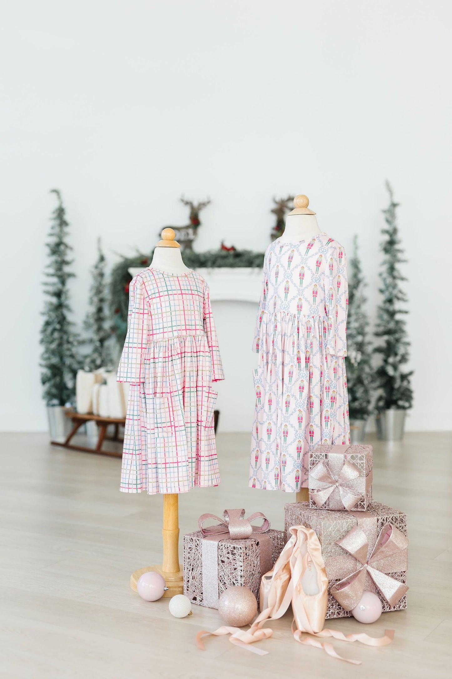 Pink Nutcracker 3/4 Sleeve Pocket Twirl Dress