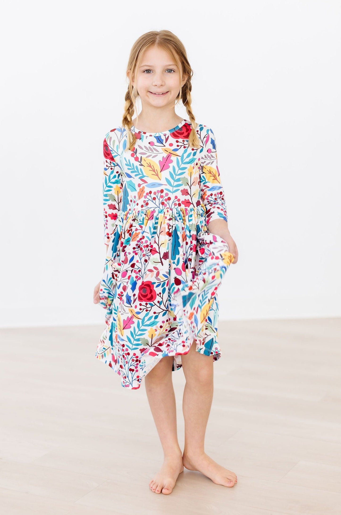 SALE Winter Berries 3/4 Sleeve Pocket Twirl Dress