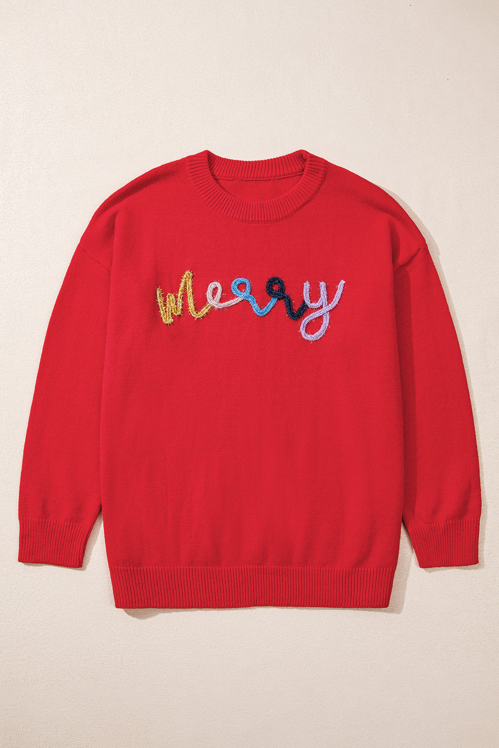 Plus Size Christmas Merry Tinsel Drop Shoulder Sweater