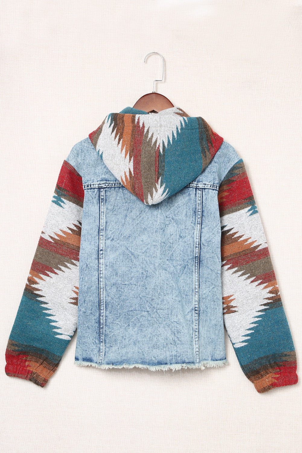 Aztec Denim Patchwork Hooded Jacket