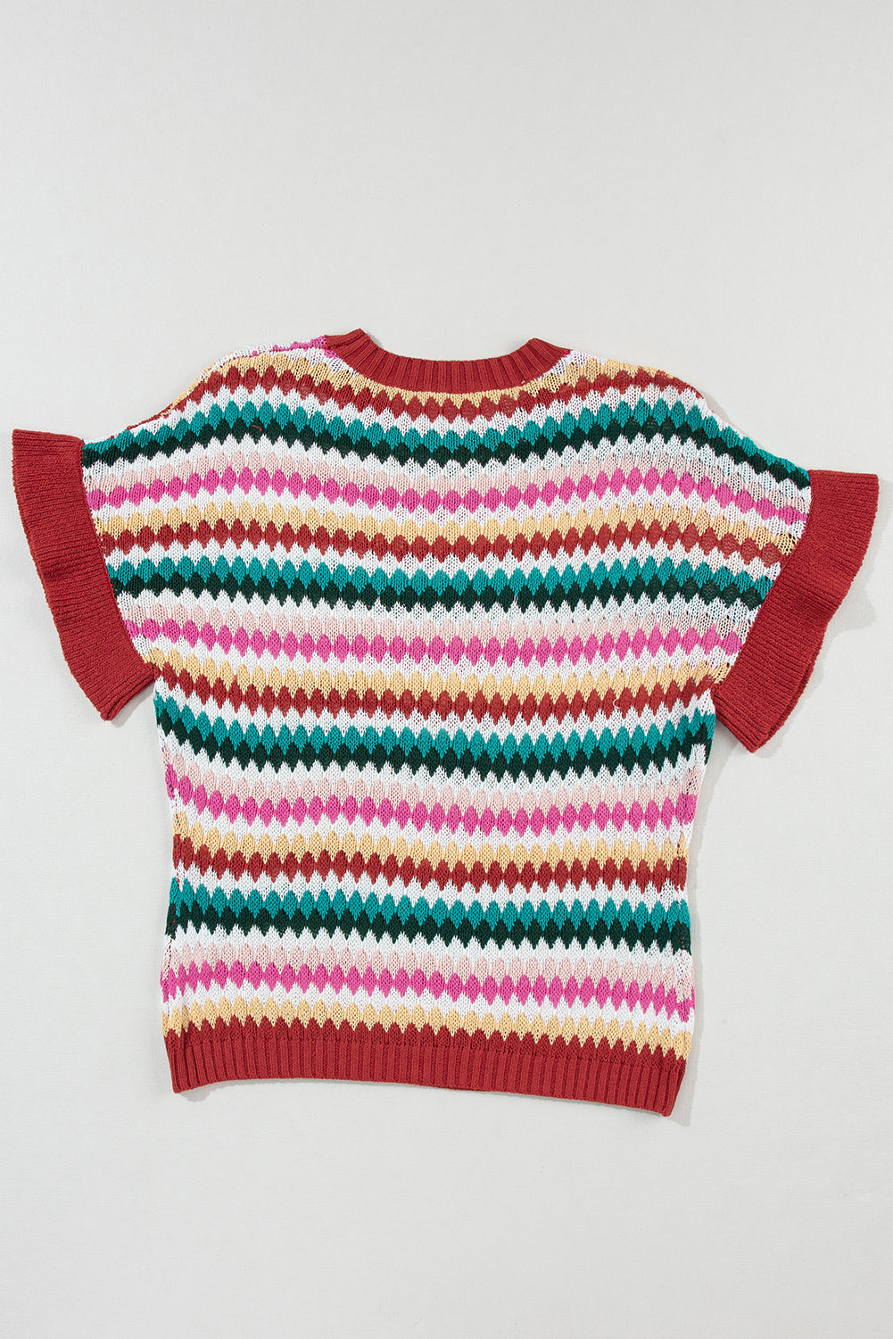 Stripe Ruffle Short Sleeve Sweater