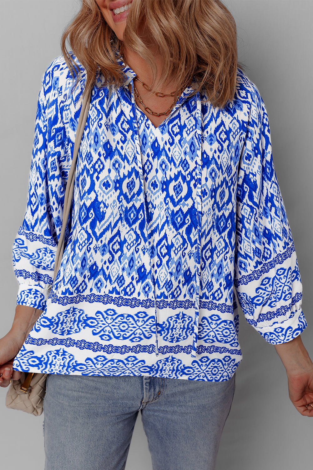 Boho Tied Neck 3/4 Sleeve Blouse