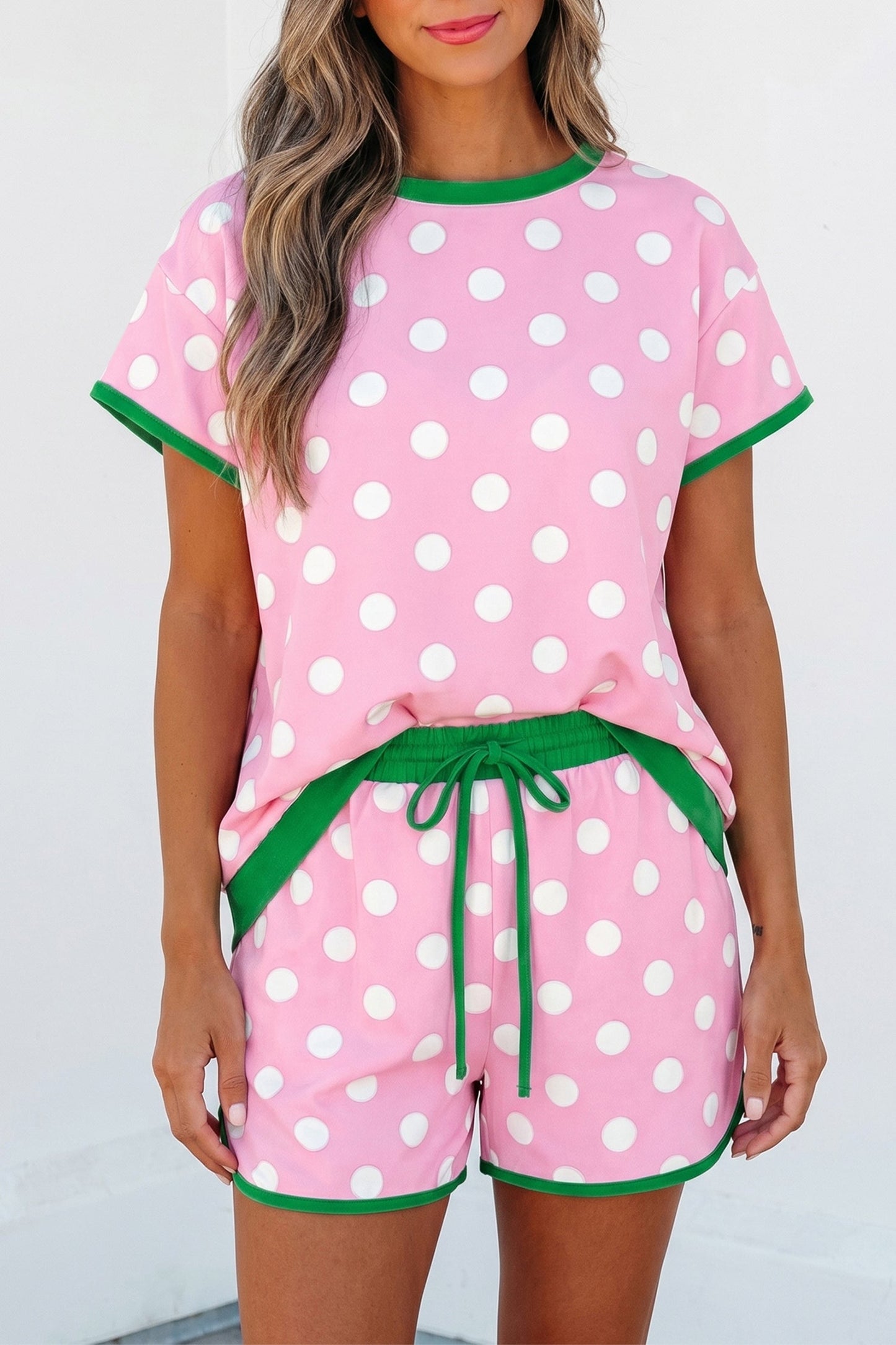 Polka Dot Contrast Trim Top & Short Set