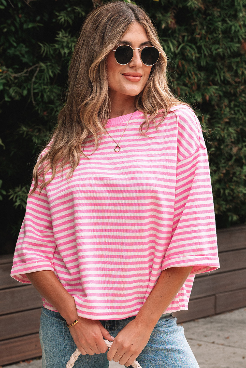 Stripe Bow Back Cutout Tee