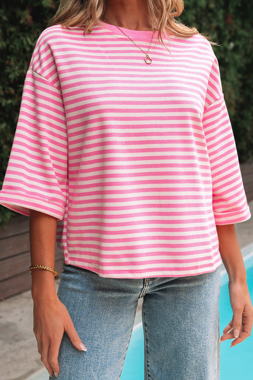 Stripe Bow Back Cutout Tee