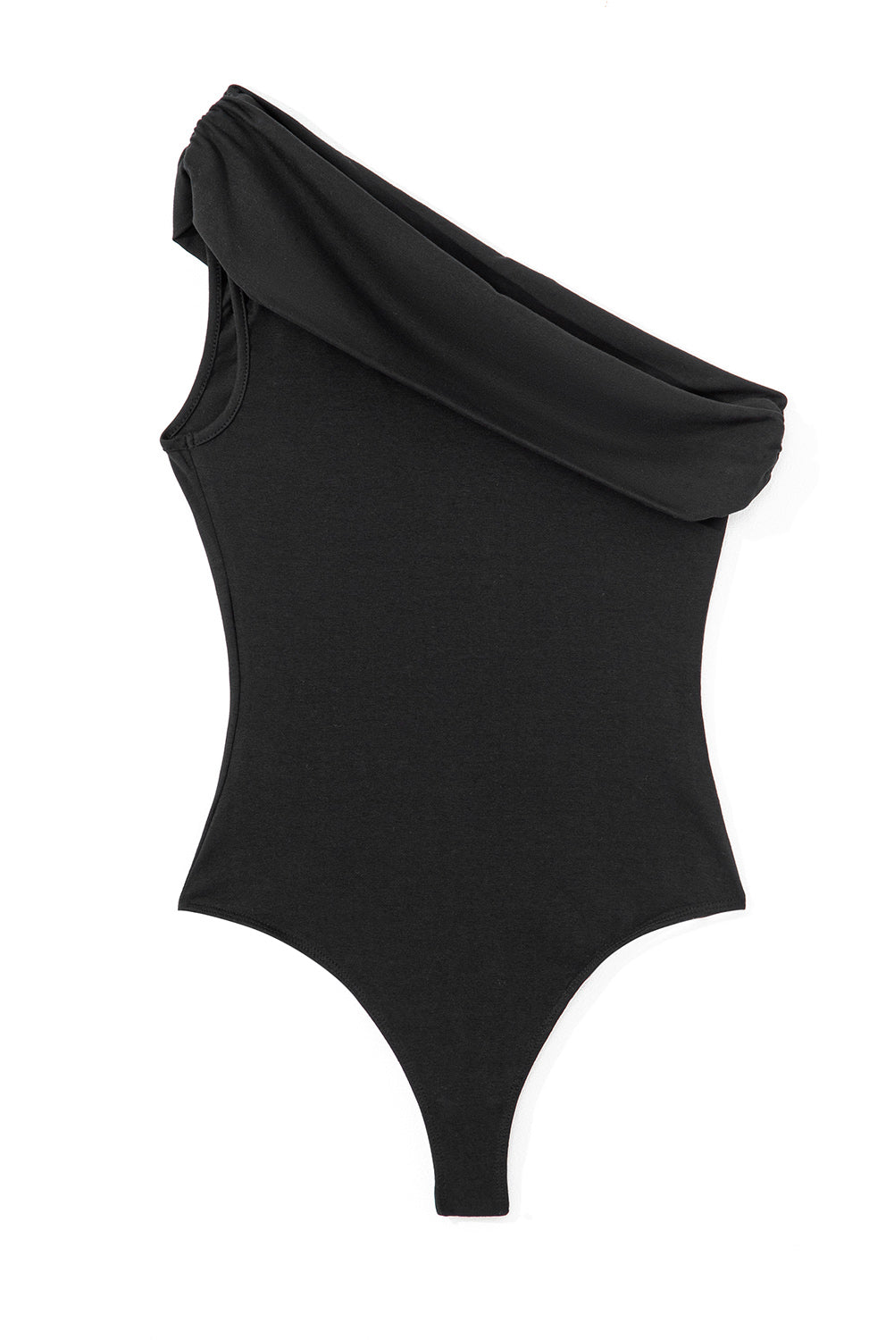 Solid Pleated One Shoulder Bodysuit