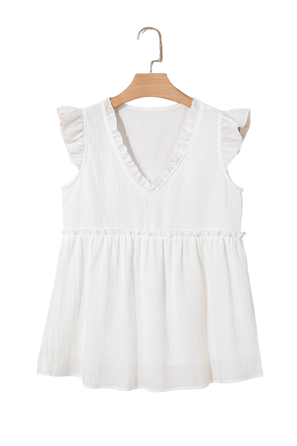 Textured Ruffle Trim V-Neck Top